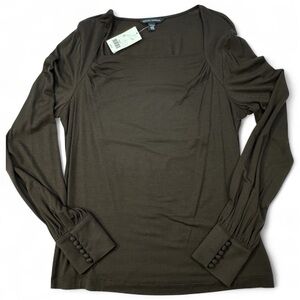 Banana Republic Dark Brown Long Sleeve Top, square neck, button cuff, women’s Lg